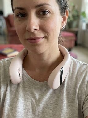 ALPHACOOL: Neck Fan in Blush Pink- Foldable and Recharges with universal cord